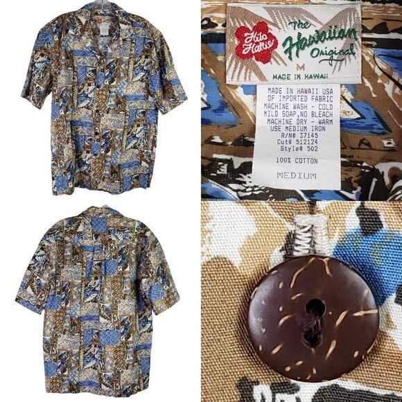 The Hawaiian Original Hilo Hattie Shirt Men's Medium Blue SS Button Up Resort - Picture 1 of 7
